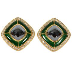 Tiffany & Co. Enamel Hematite Gold Earclips