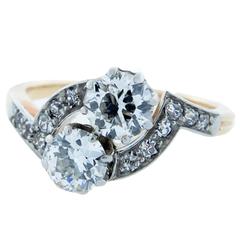 Toi et Moi Edwardian Diamond Gold Platinum Engagement Ring