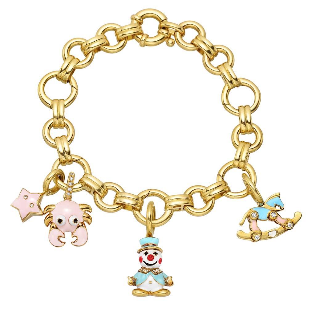 Aaron Basha Gold Link Bracelet with Four Charms