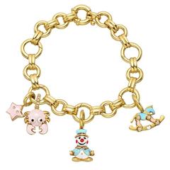 Aaron Basha Gold Link Bracelet with Four Charms