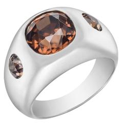 Zircon Brown Diamond platinum Gypsy-Set Ring