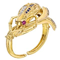 Gemstone Gold Crawfish Cuff Bracelet