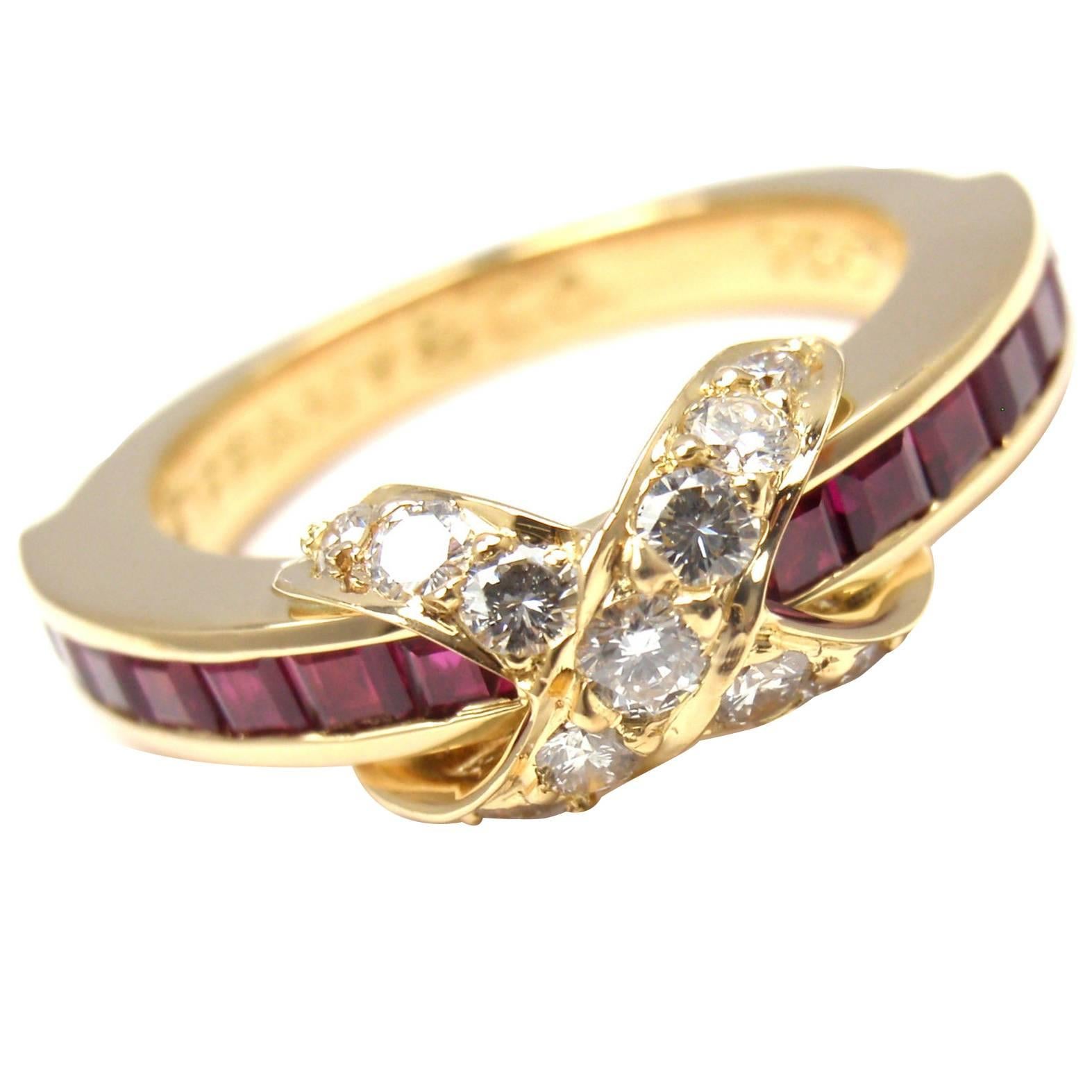 Tiffany & Co. Ruby Diamond Gold X Band Ring