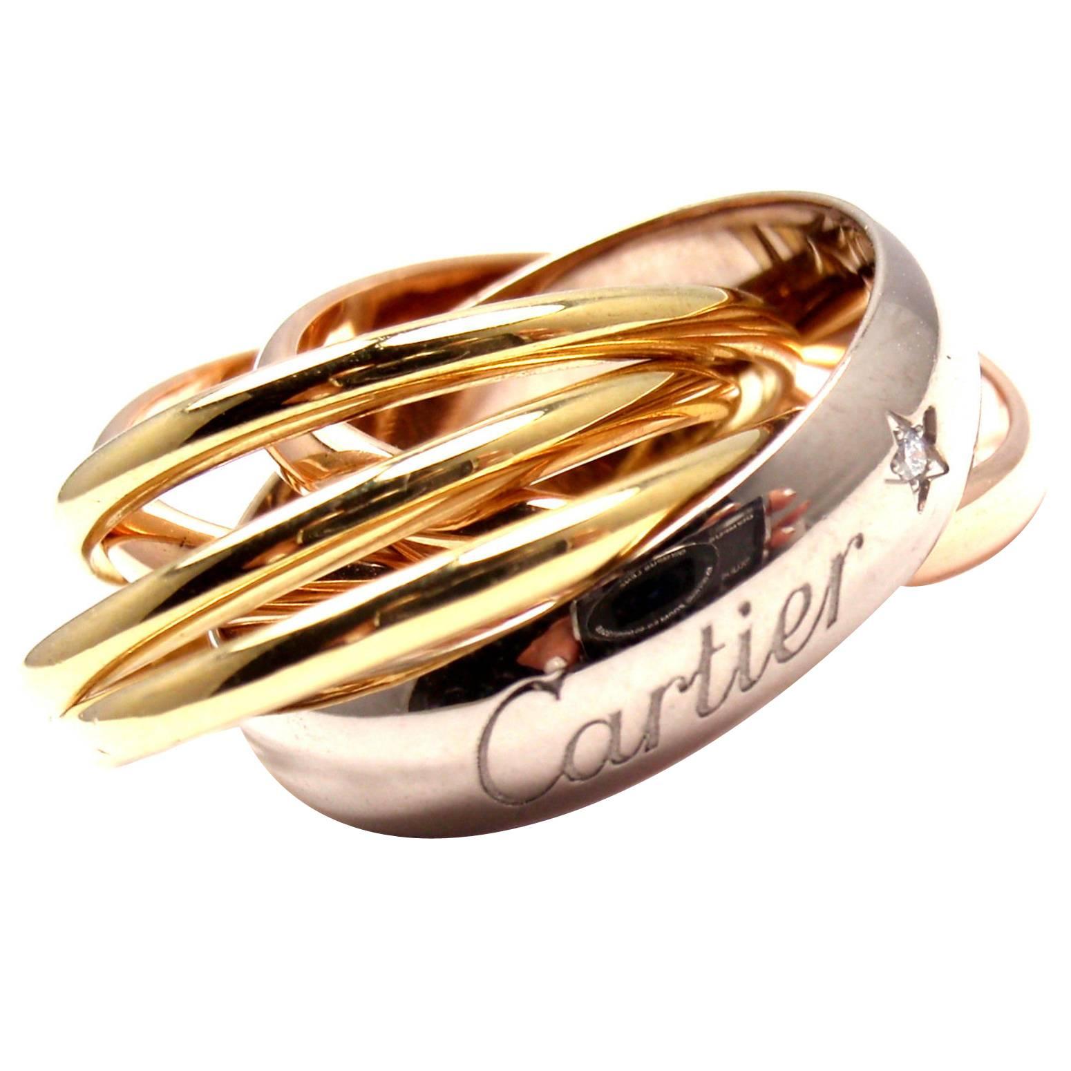 Cartier Trinity Six Band Diamond Tri-Color Gold Band Ring 
