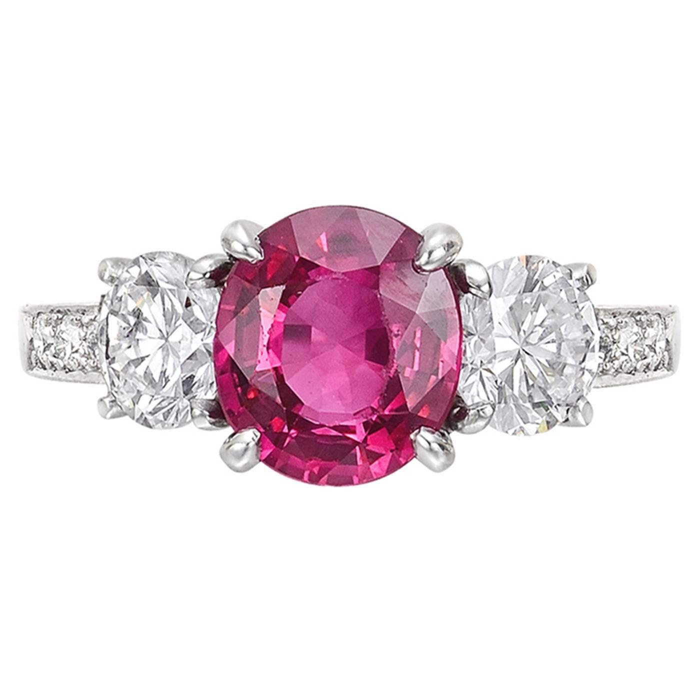 2.05 Carat GIA Cert Burmese Ruby Diamond platinum Ring