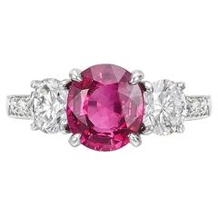 2.05 Carat GIA Cert Burmese Ruby Diamond platinum Ring 9
