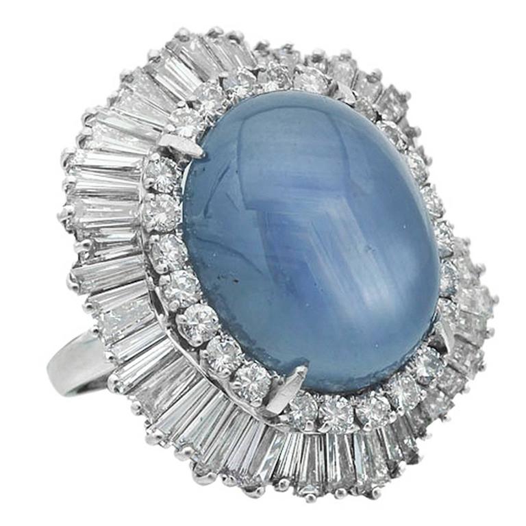 30 Carat Star Sapphire Diamond platinum ballerina Ring at 1stDibs