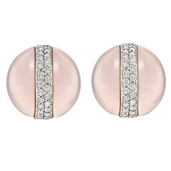 Verdura Rose Quartz Diamond gold Dome Earrings