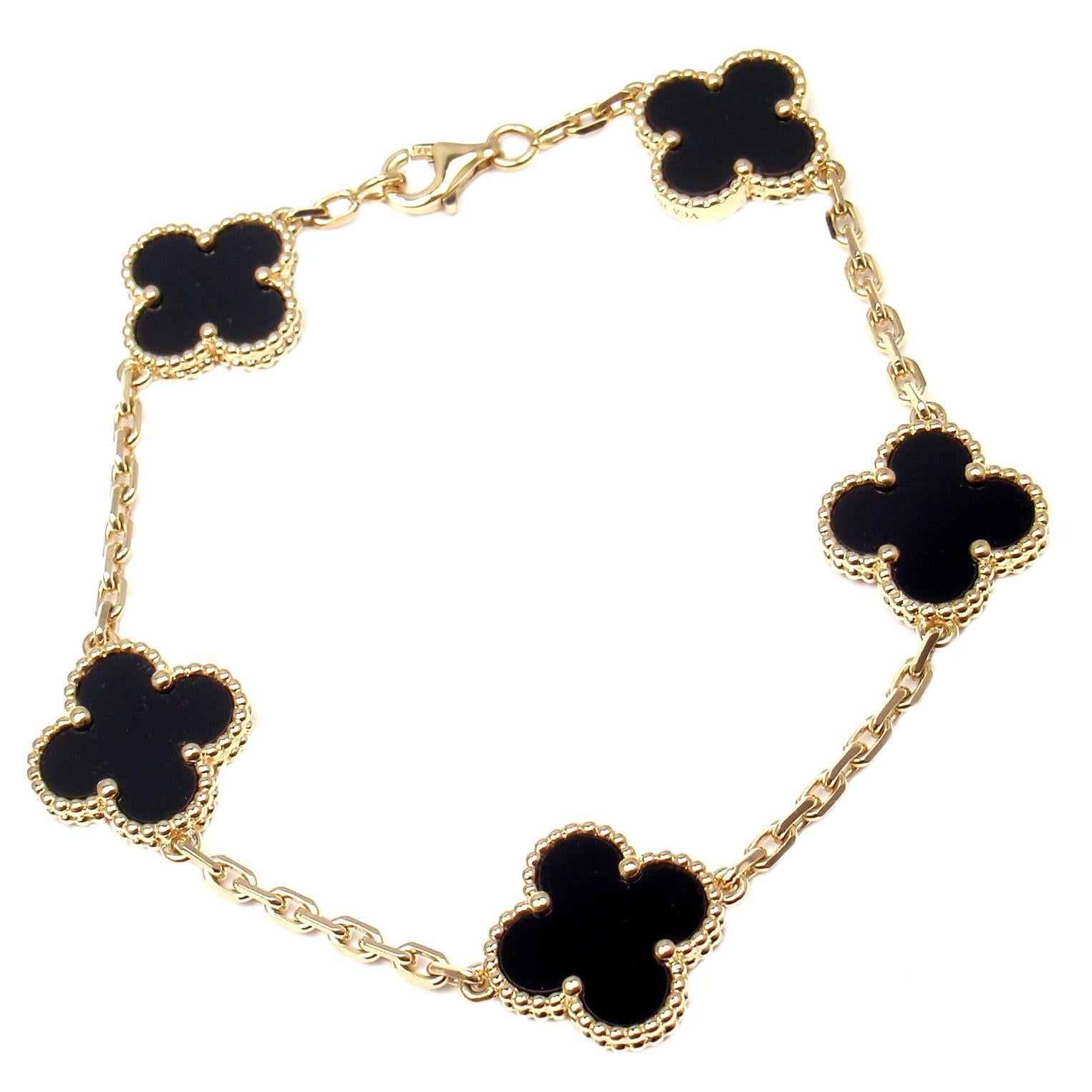 Van Cleef & Arpels Black Onyx Gold 5 Motif Vintage Alhambra Bracelet