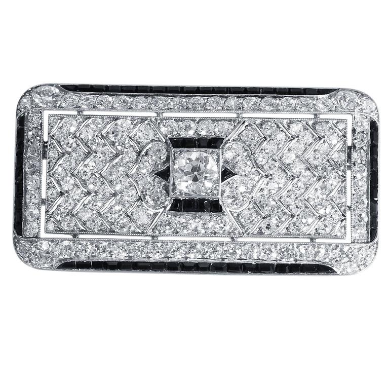 1924 Cartier Art Deco Onyx Diamond Platinum Brooch For Sale at 1stDibs