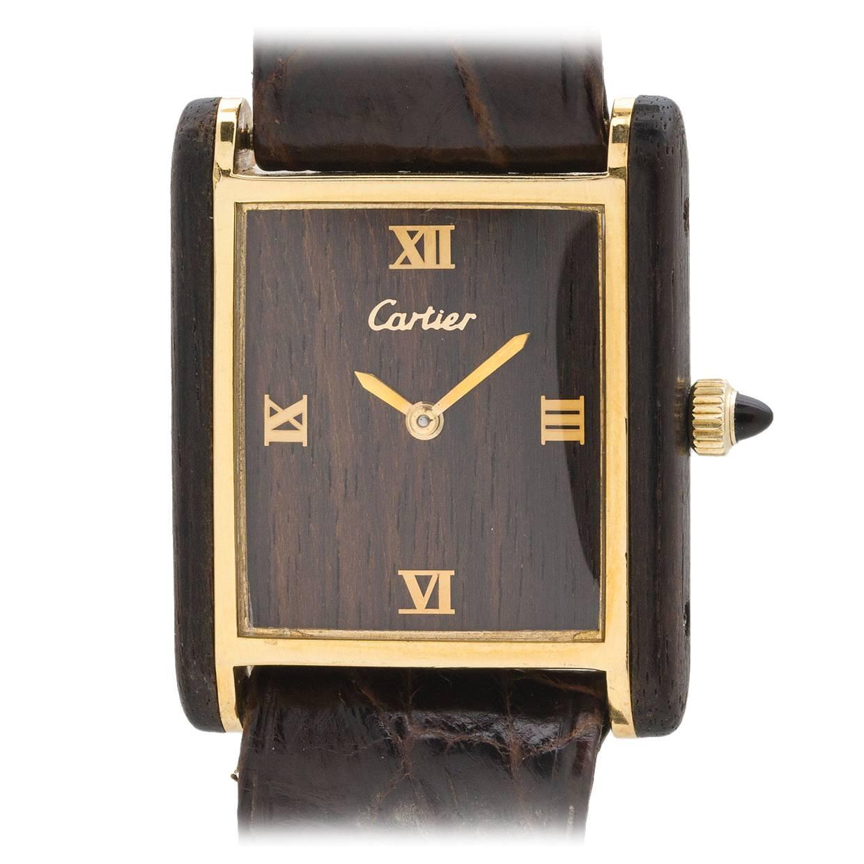 Cartier Vermeil Wood Tank Louis Wristwatch