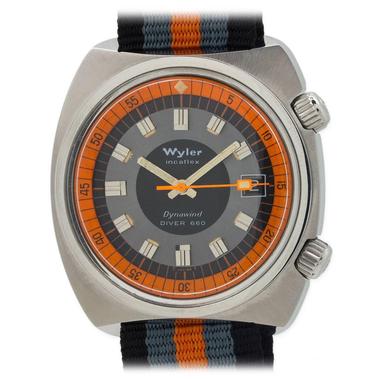 Wyler Stainless Steel Dynawind Divers 660 Wristwach circa 1960s