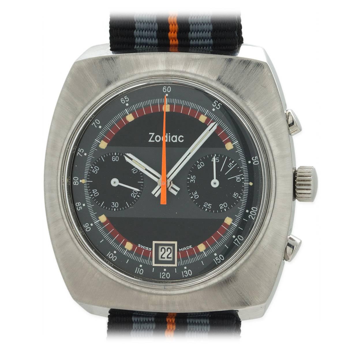 Zodiac Stainless Steel Chronograph Wristwatch circa 1970s For Sale