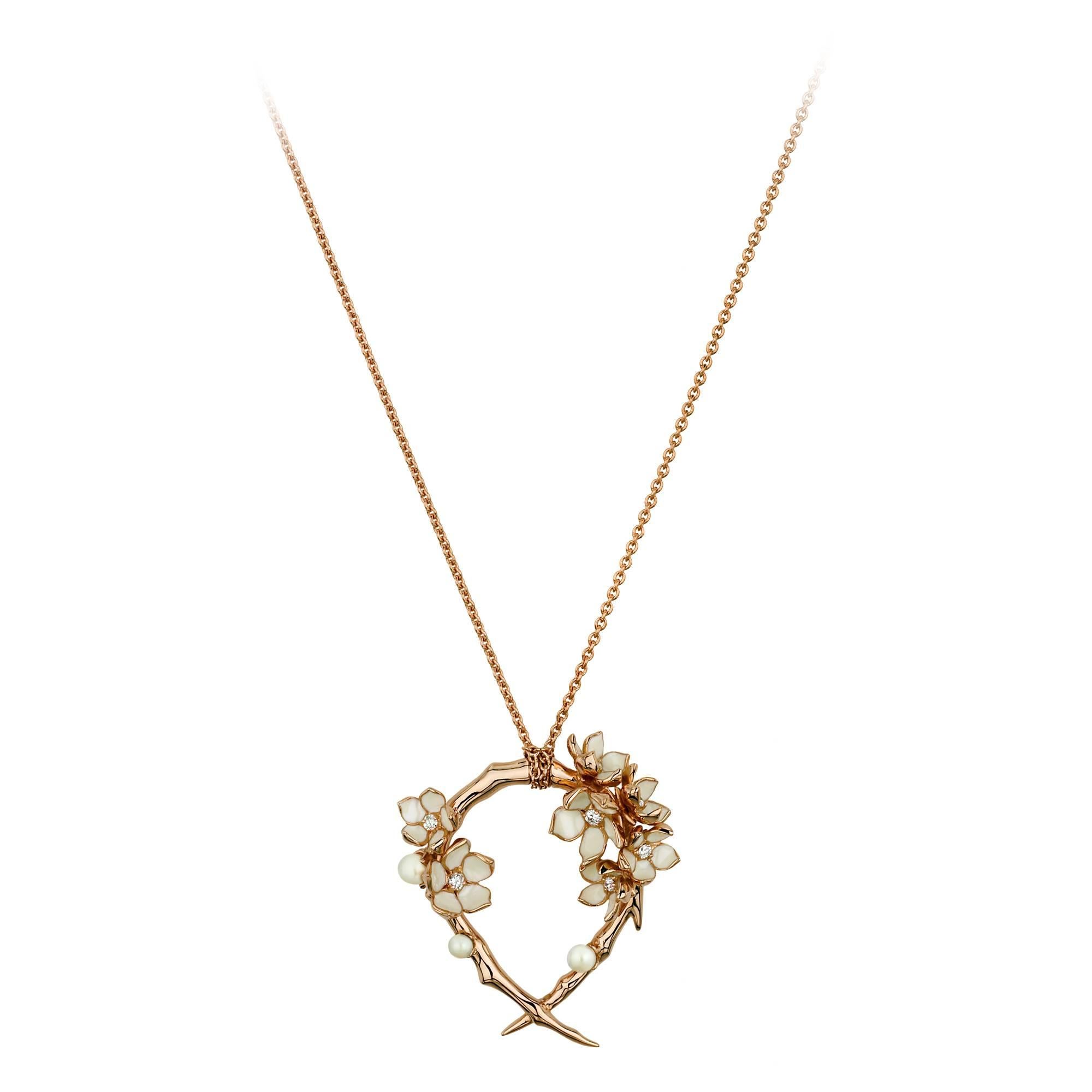 Shaun Leane Cherry Blossom Hoop Necklace in Rose Gold Vermeil  For Sale