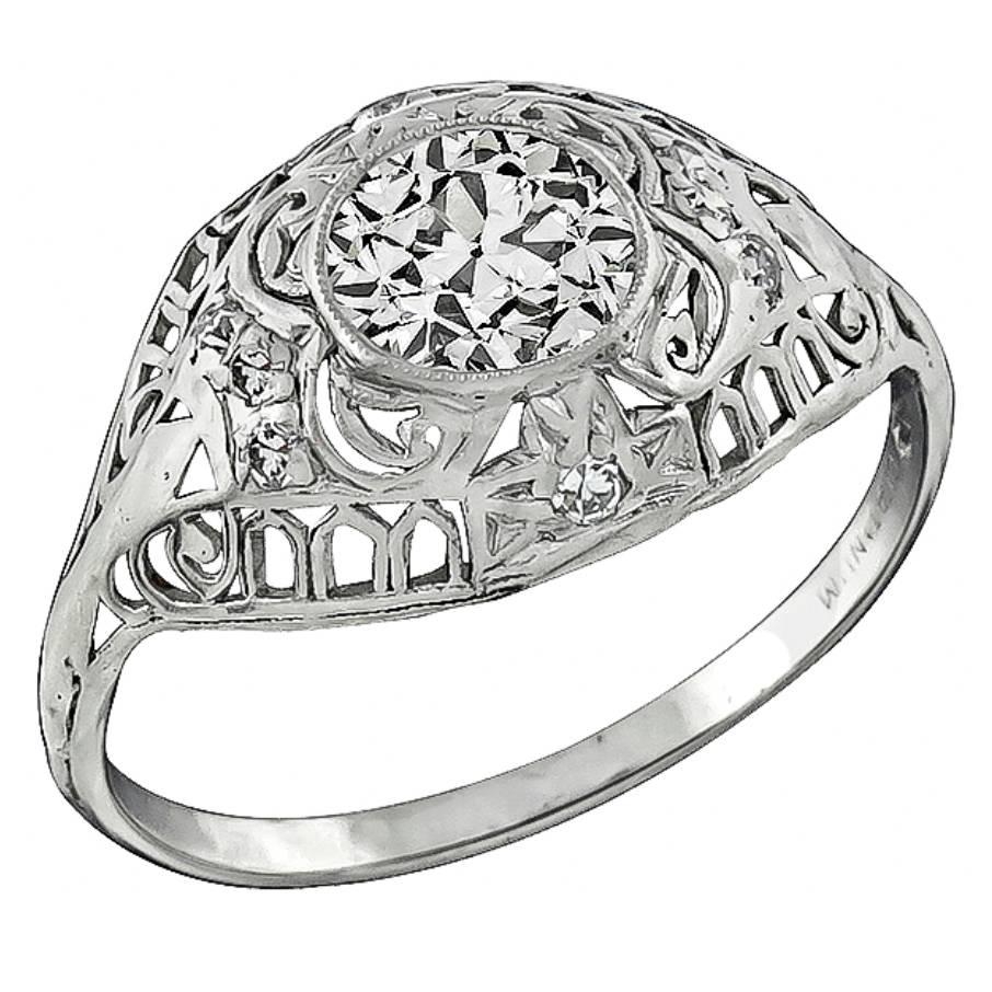 Edwardian 0.87 carat GIA cert Diamond platinum Engagement Ring For Sale