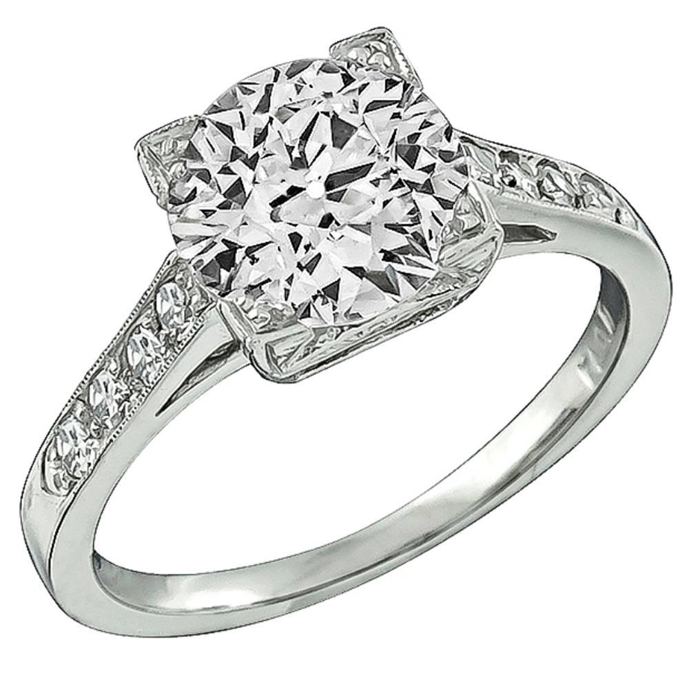 Bague de fiançailles en platine avec diamant certifié GIA de 1,64 carat en vente