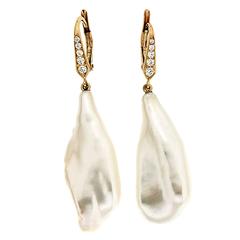 Baroque Fresh Water Pearl diamond gold Earrings