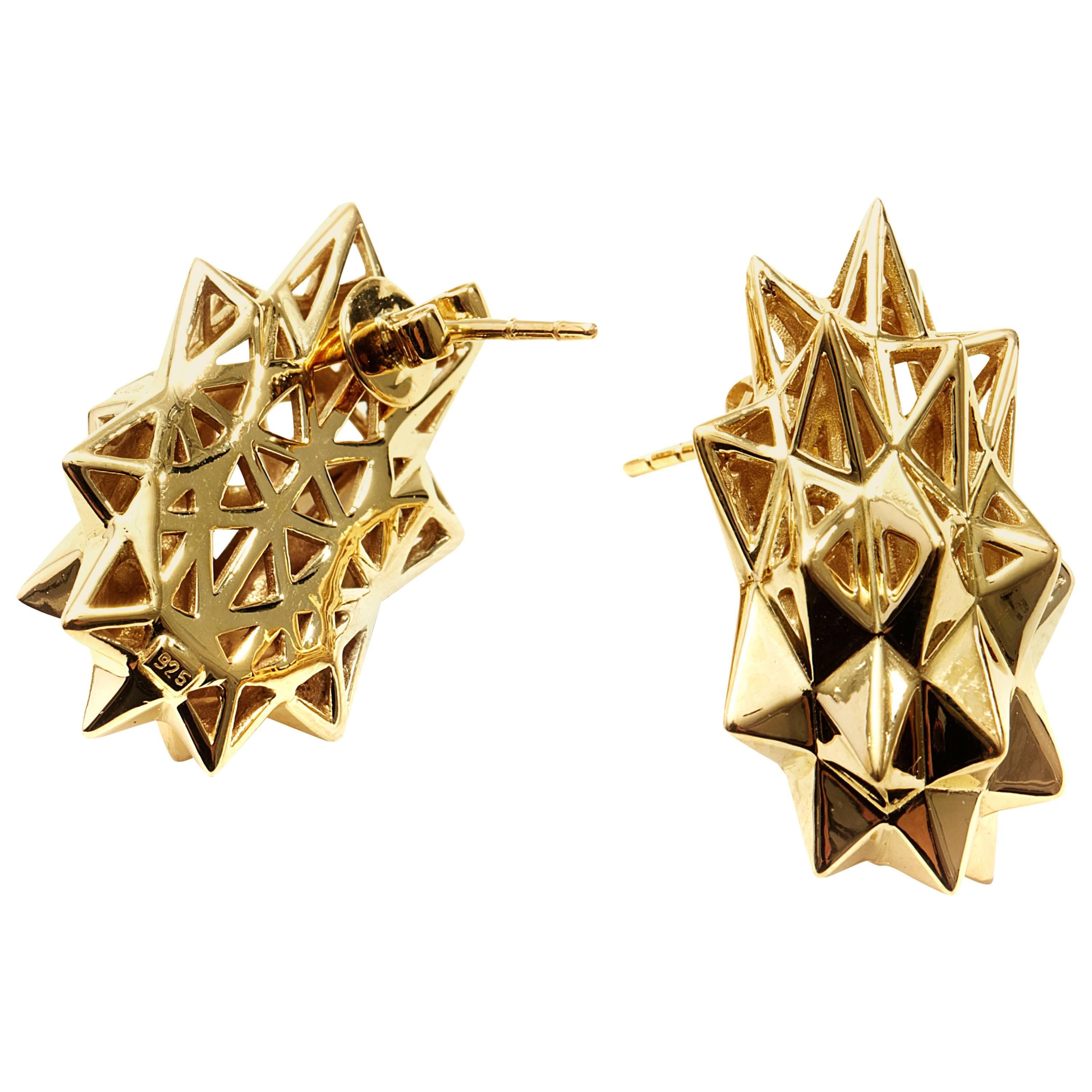 Stellated 18K Gold Stud Earrings For Sale