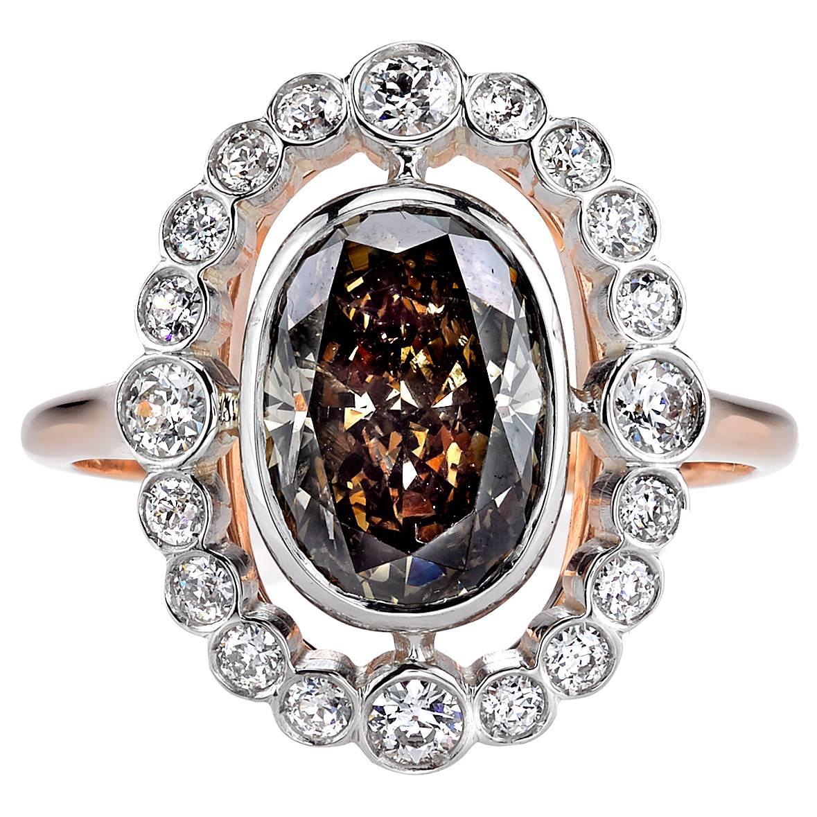 Beautiful 2.41 Carat Brown Oval Cut Diamond gold platinum Engagement Ring