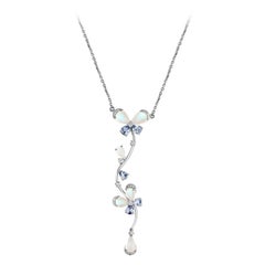 Moonstone Tanzanite Diamond Gold Flower Design Necklace