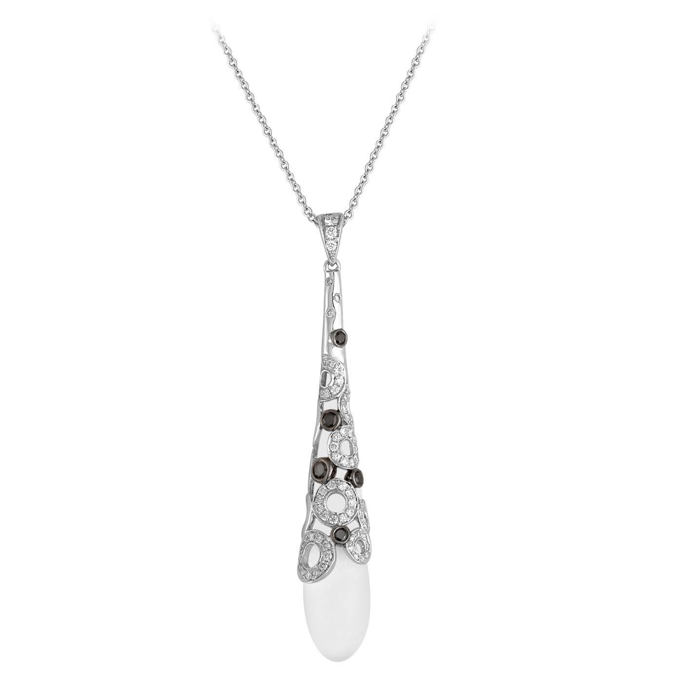 Tear Drop Rock Crystal Black Spinel Diamond Gold Pendant Necklace For Sale