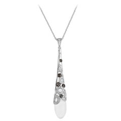 Tear Drop Rock Crystal Black Spinel Diamond Gold Pendant Necklace