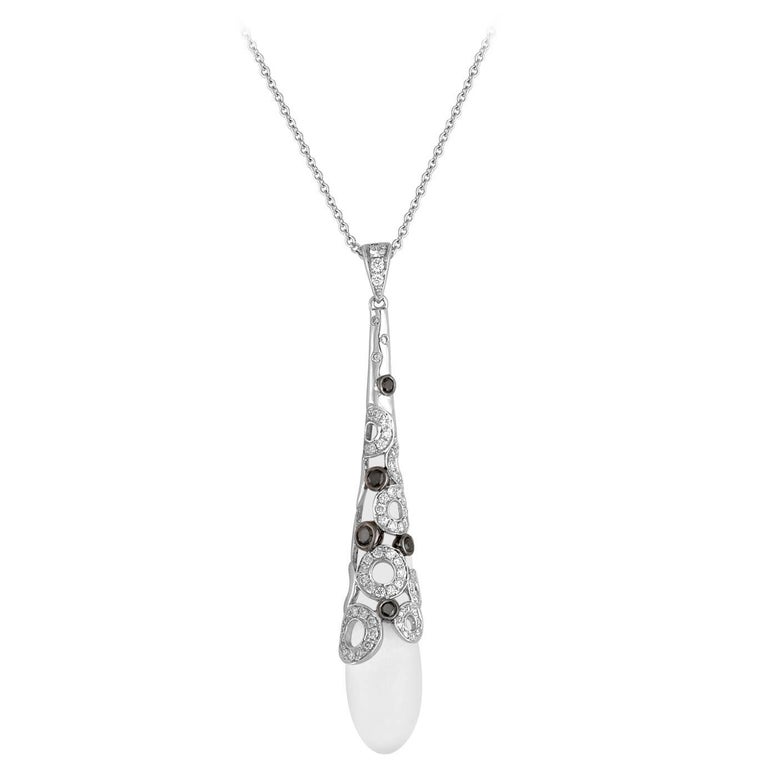 Tear Drop Rock Crystal Black Spinel Diamond Gold Pendant Necklace For Sale at 1stDibs