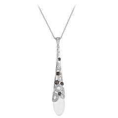 Tear Drop Rock Crystal Black Spinel Diamond Gold Pendant Necklace 5
