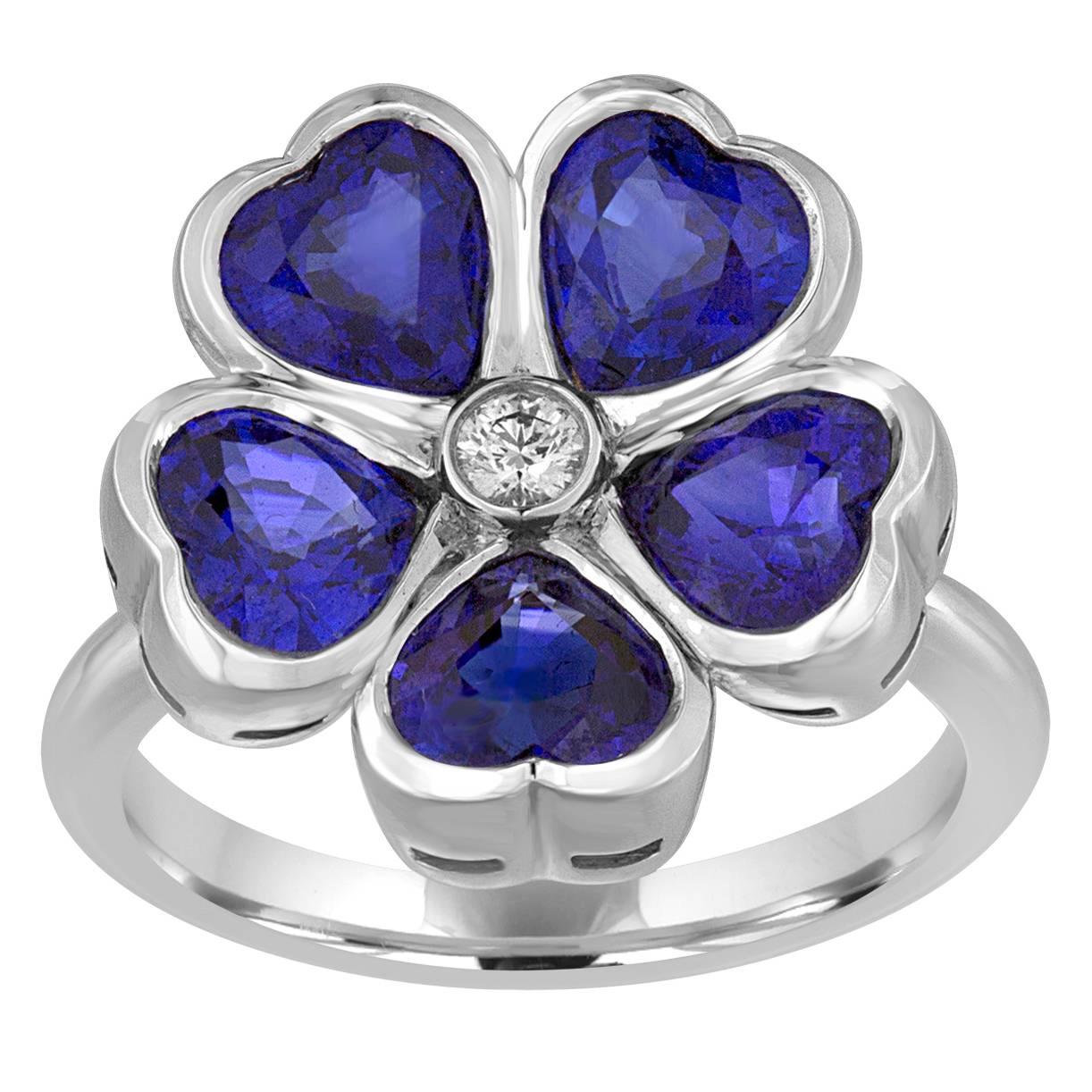 3.92 Carats Sapphire Diamond Gold Flower Ring