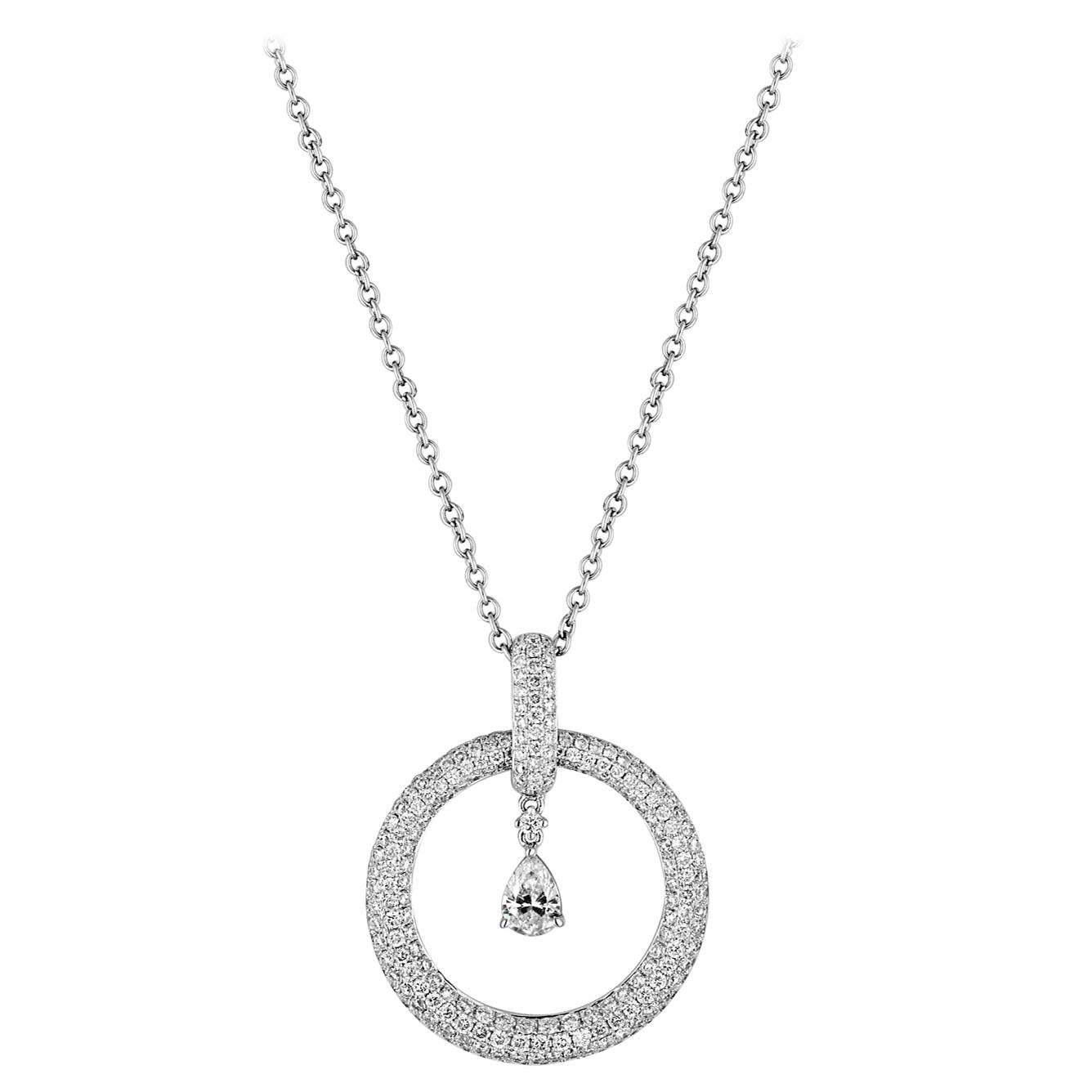 1.88 Carats Pave Diamond Gold Circle Necklace  For Sale