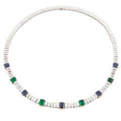 Picchiotti Sapphire Emerald Diamond Gold Platinum Necklace