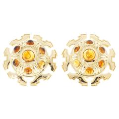 Tiffany & Co. Citrine Cabochon Gold Clip Post Earrings 11