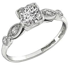 Vintage Charming Round Cut Diamond Platinum Engagement Ring