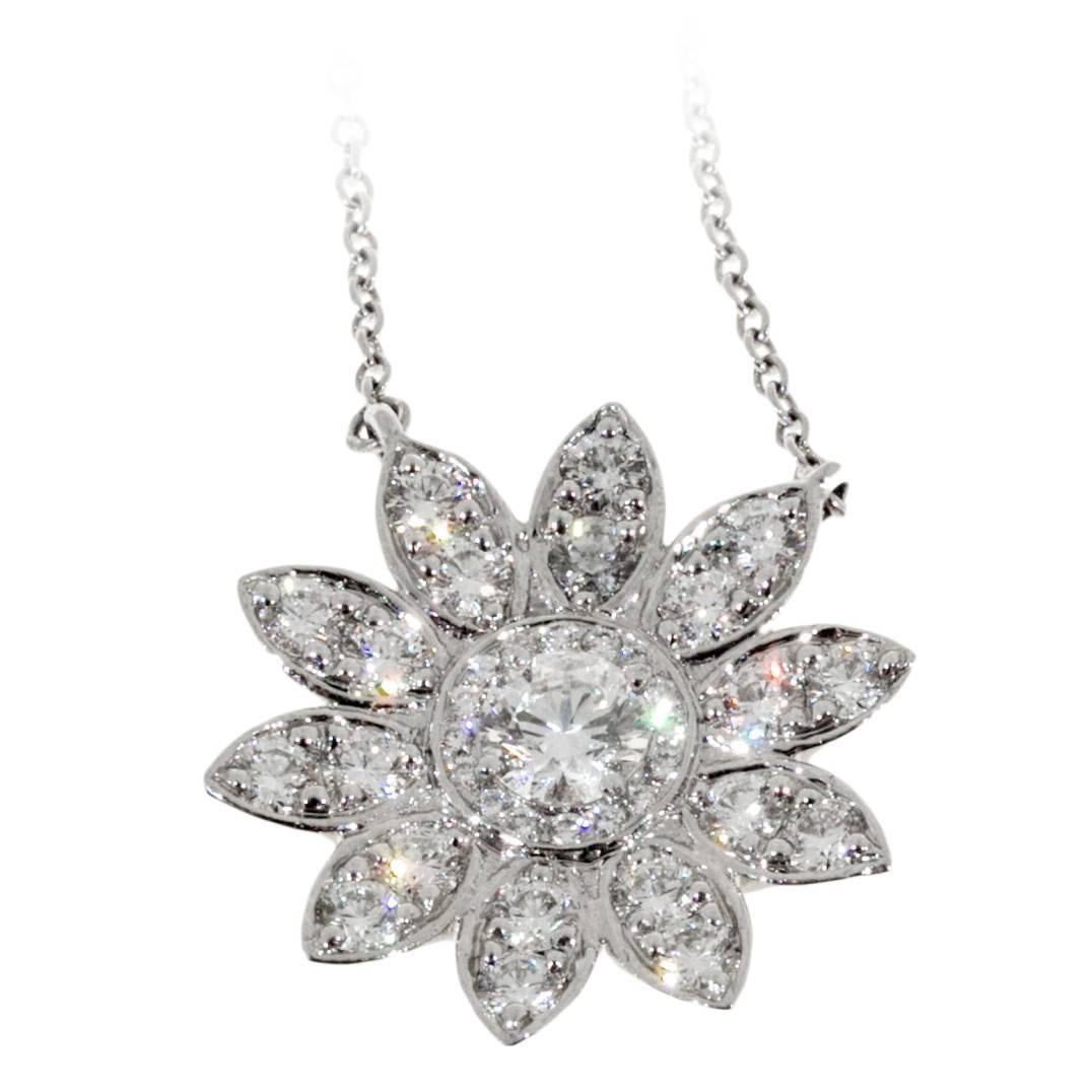 Tiffany & Co. Diamond Platinum Sunflower Pendant Necklace