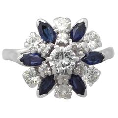 1.10Ct Sapphire & 1.20Ct Diamond, 18k White Gold Cluster Ring - Vintage 11