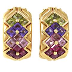 Bulgari Multi-Color Stone Gold Clip-On Earrings