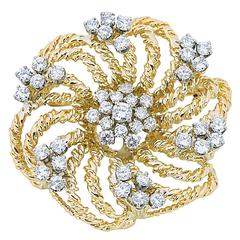 Diamond Gold Swirl Brooch