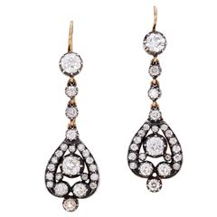 Past Era Late Victorian Openwork Diamond Gold Drop Earrings 3