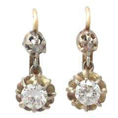 0.54Ct Diamond & 18k Yellow Gold Drop Earrings - Vintage French Circa 1940 6