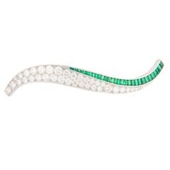 Emerald Diamond Platinum Brooch