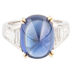 Vintage Oval Cabochon Sapphire Diamond gold Platinum Ring