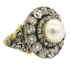 Antique Pearl Old Mine Cut Diamond Silver Gold Ring