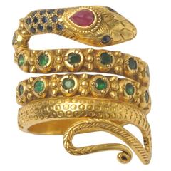 sapphire emerald diamond gold Snake Ring
