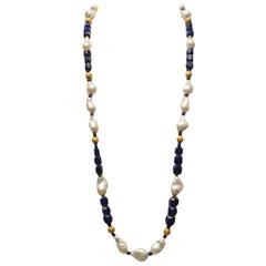 D. Lockhart Phillips Baroque Pearl Lapis Gold Necklace