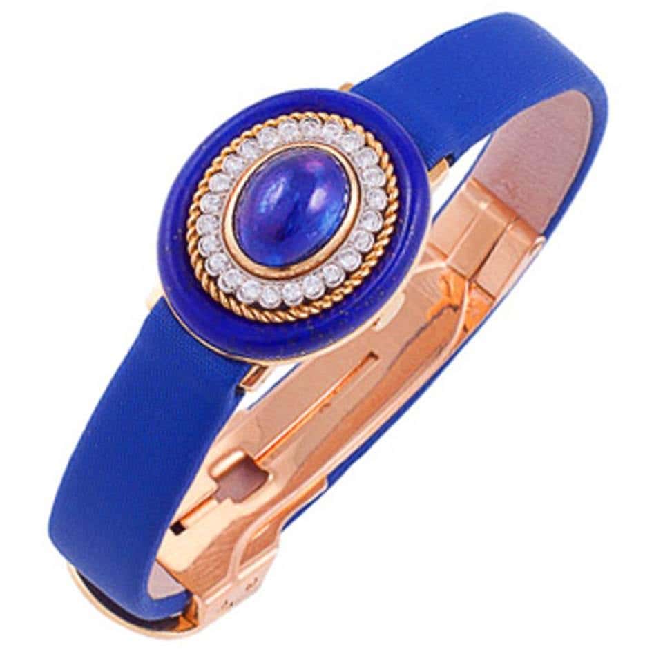 Cartier Lady's Yellow Gold Platinum Diamond Sapphire Wristwatch at 1stDibs