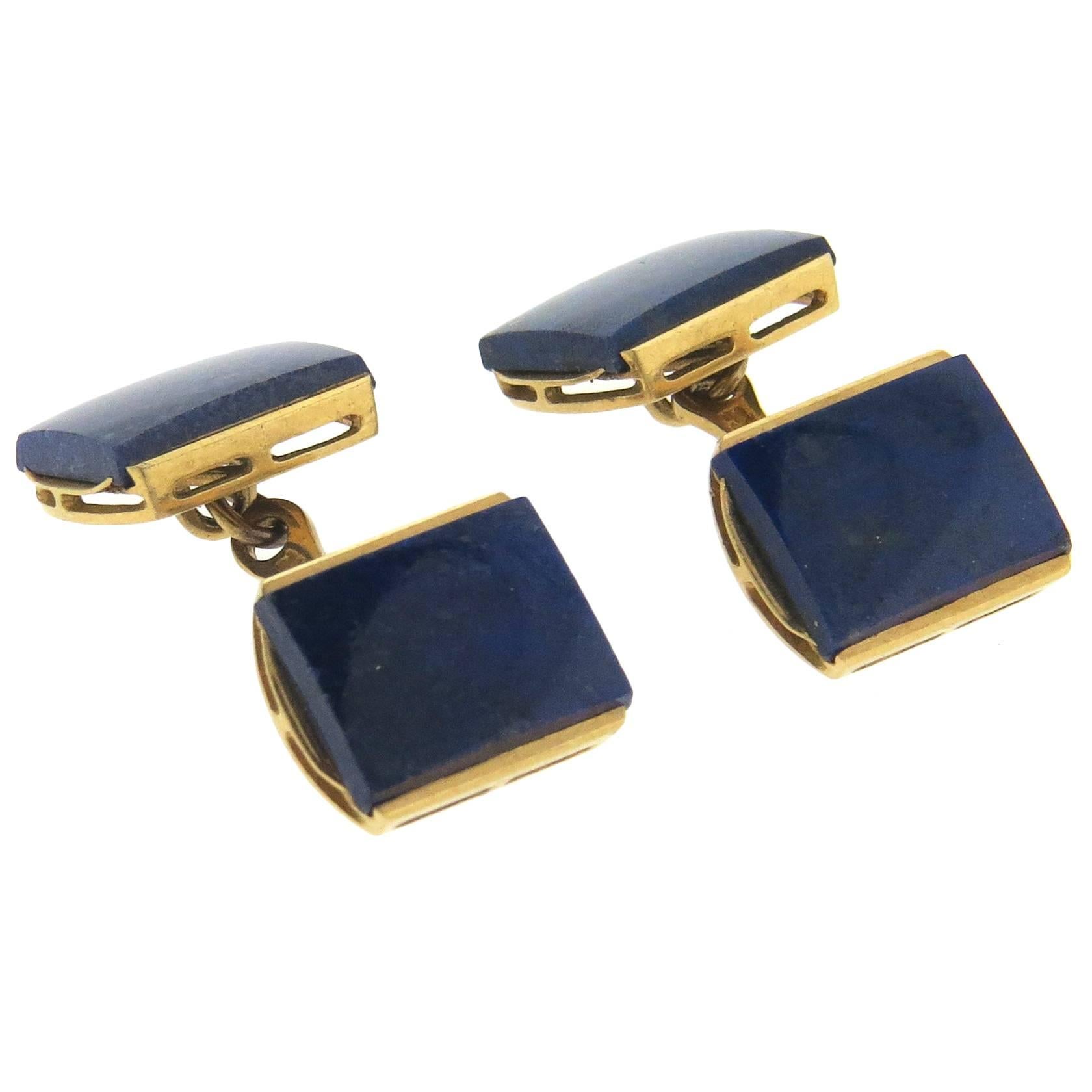Mid Century Lapis Lazuli Gold Cufflinks 