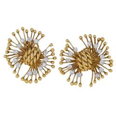 Mid-20th Century Diamond and Gold Earrings