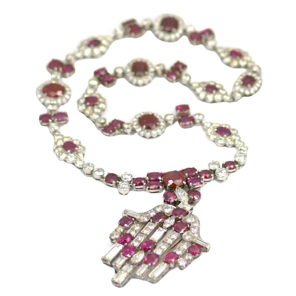 Antique Gold Natural Burmese Ruby Sapphire Necklace at 1stdibs