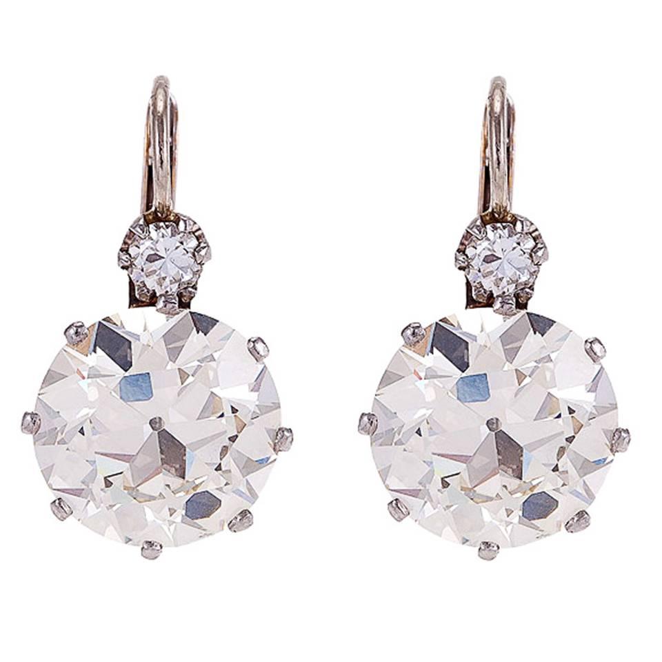 7.64 Carat Diamond Platinum Two-Stone Earrings For Sale