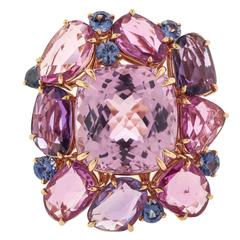 Magnificent Gem Kunzite Sapphire gold Cocktail Ring 7
